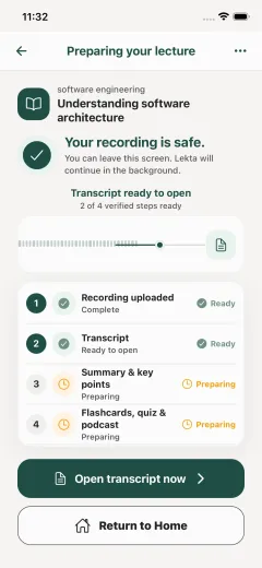 Lecture processing status in Lekta