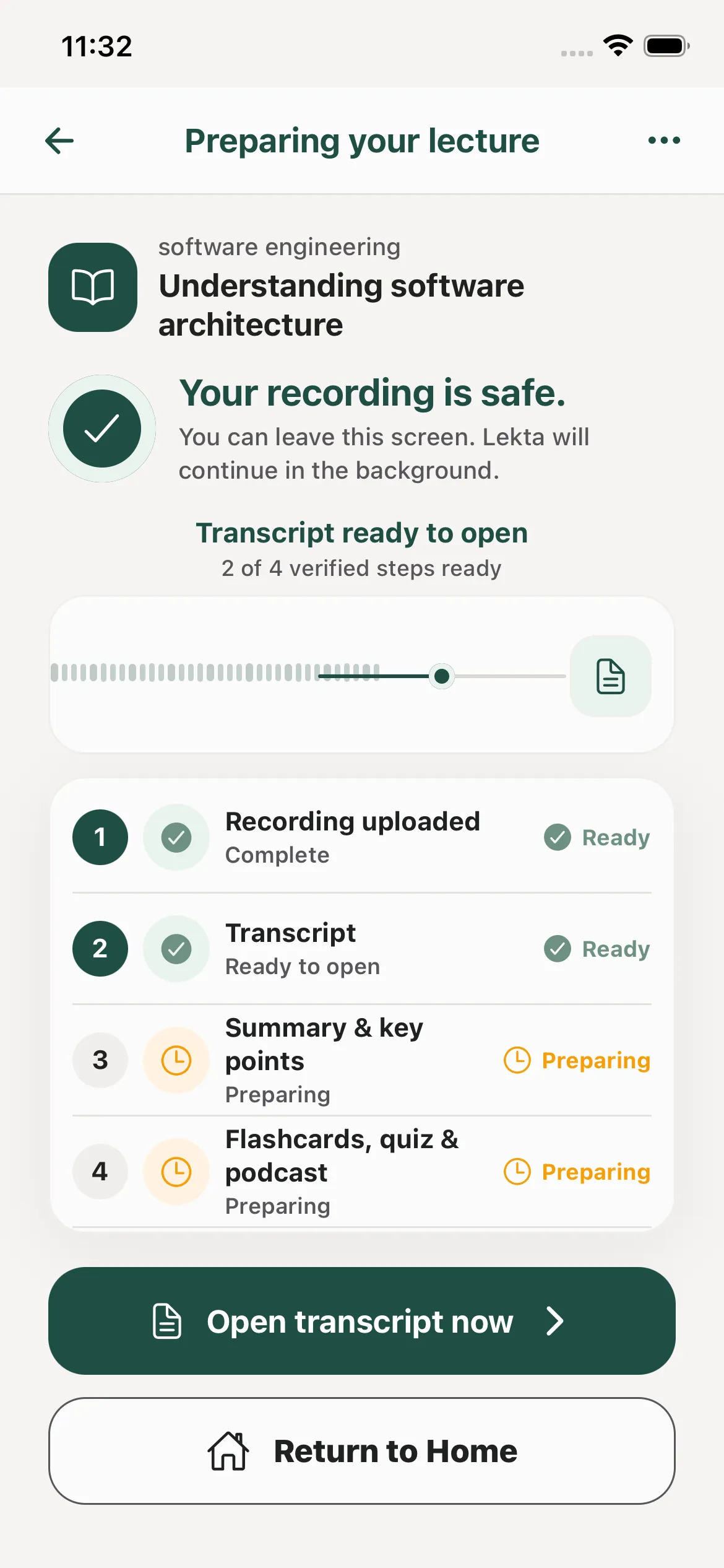 Lekta processing a lecture recording