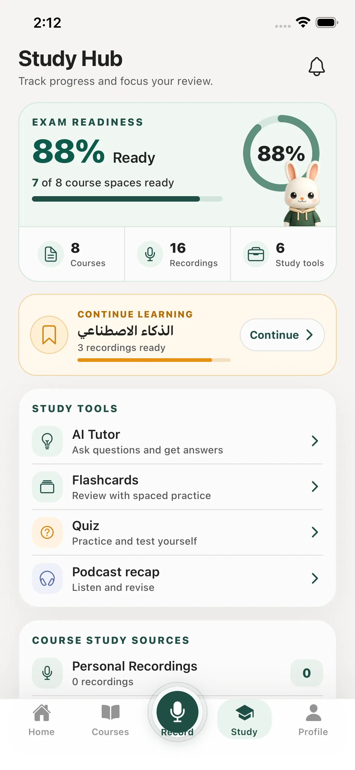 Lekta Study Hub showing ready course material